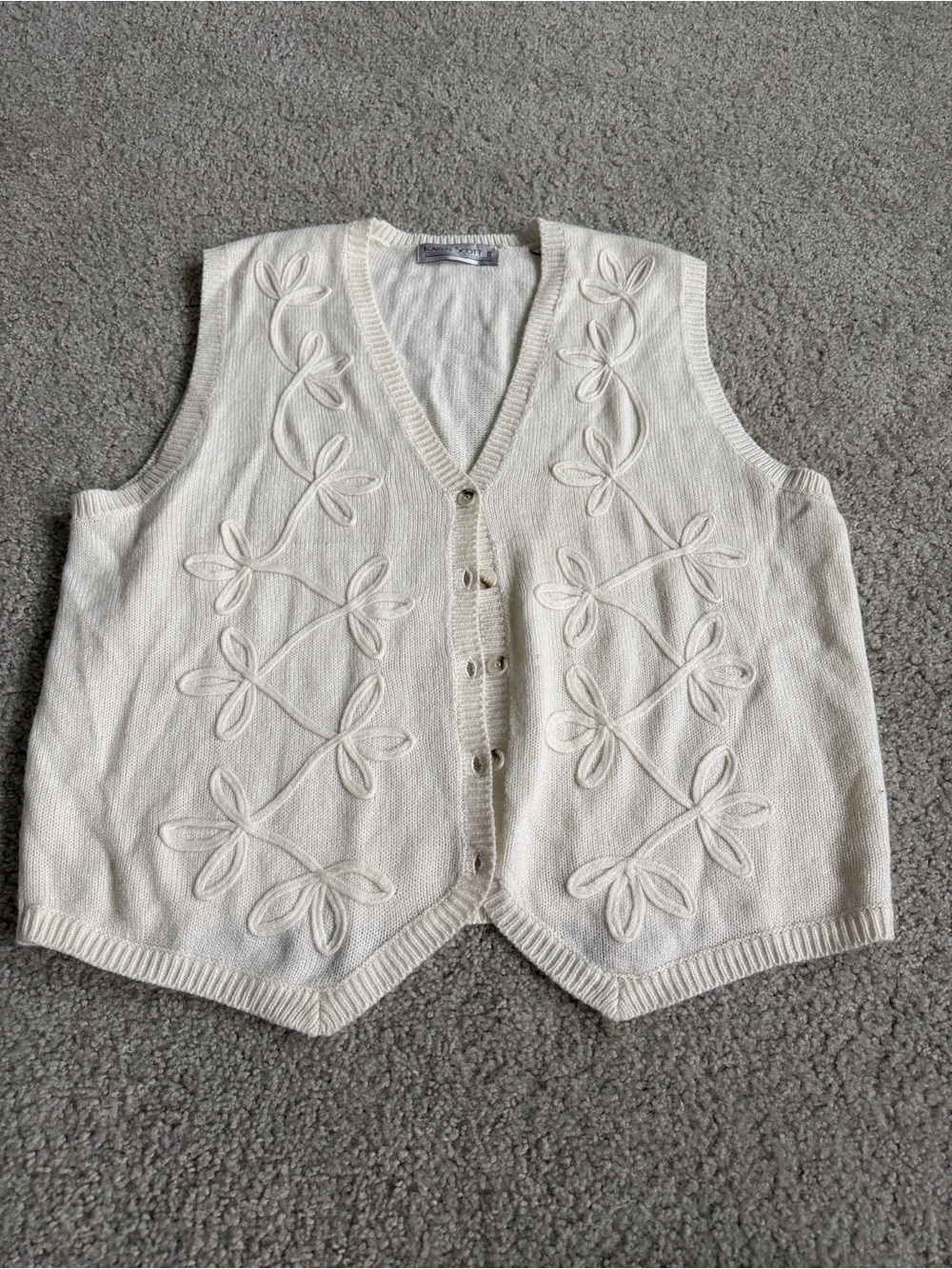 Karen Scott Cream Embroidered V-Neck Sweater Vest